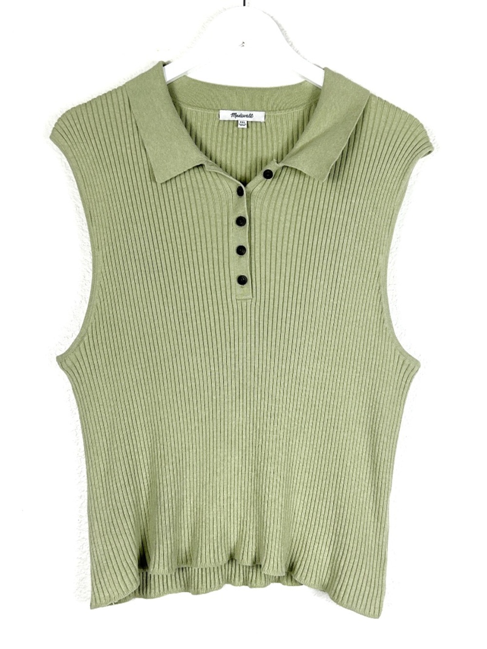Madewell ribbed cotton green sleeveless polo tank top preppy size XXL